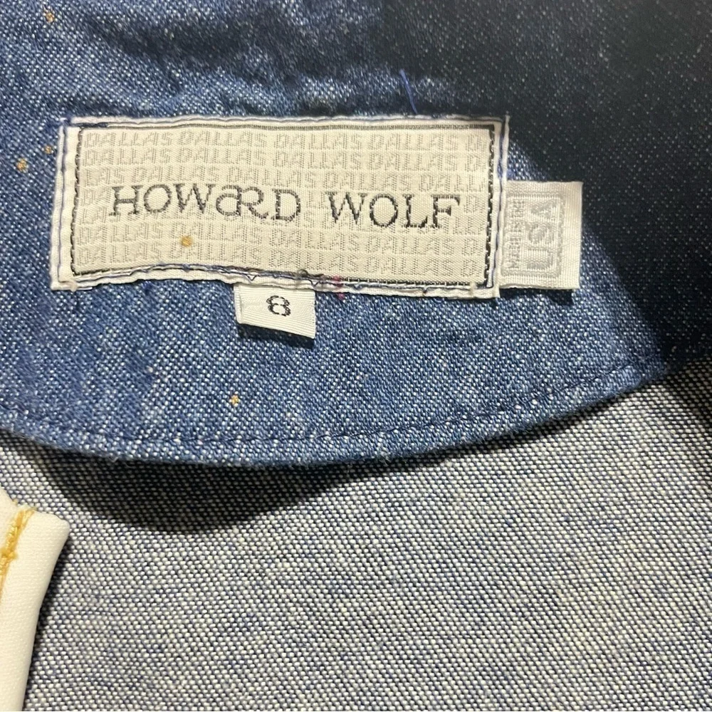 Howard Wolf Vtg Denim Cropped Blazer Jacket Gold Paint Splatter Floral Size 8 - Picture 7 of 9